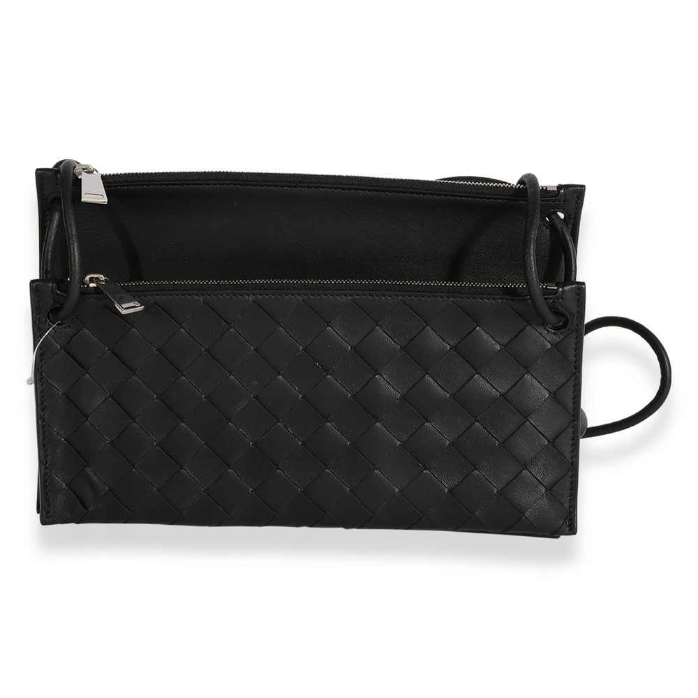 Bottega Veneta Black Intrecciato Leather Double Pouch Crossbody